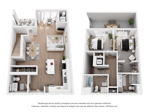 Floor plan for 2 beds, 2.5 baths, 1512 sqft